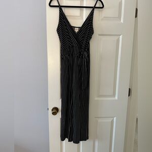 Black Pinstripe Fake Tie Jumpsuit